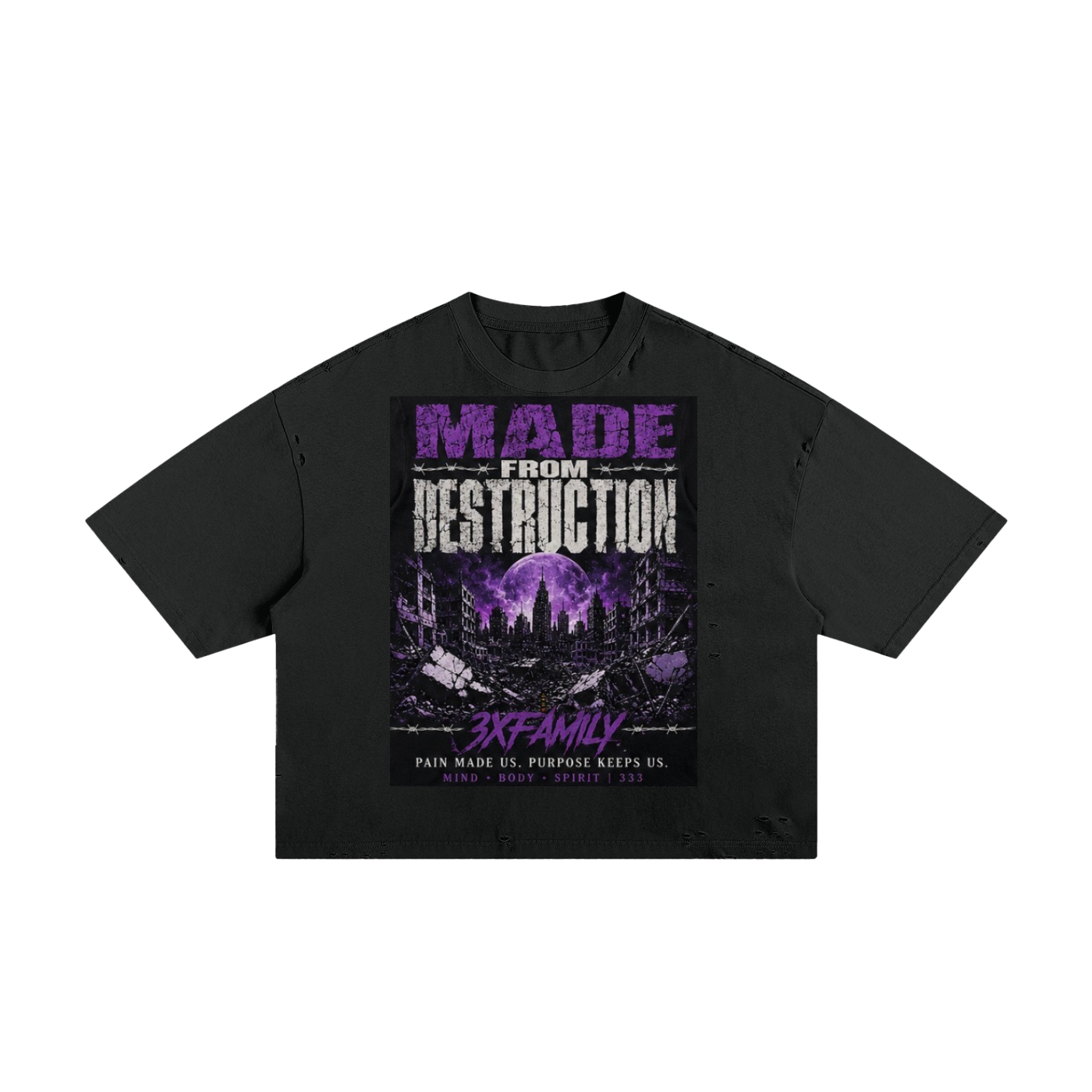 3xMadeFrom Destruction Tee Black n White (Purple ) ODMPOD